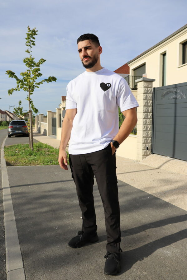 T-shirt Blanc Cœur Noir homme streetwear