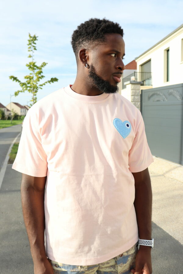 T-shirt Rose Clair Cœur Bleu homme vetement haut streetwear