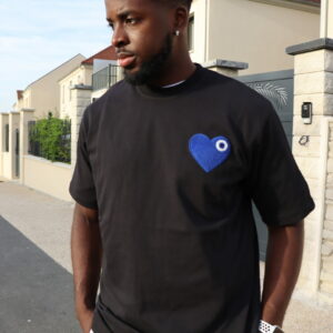 T-shirt Noir Cœur Bleu homme streetwear vetement haut