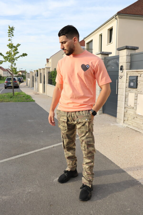 T-shirt & tee-shirt streetwear homme orange coeur gris